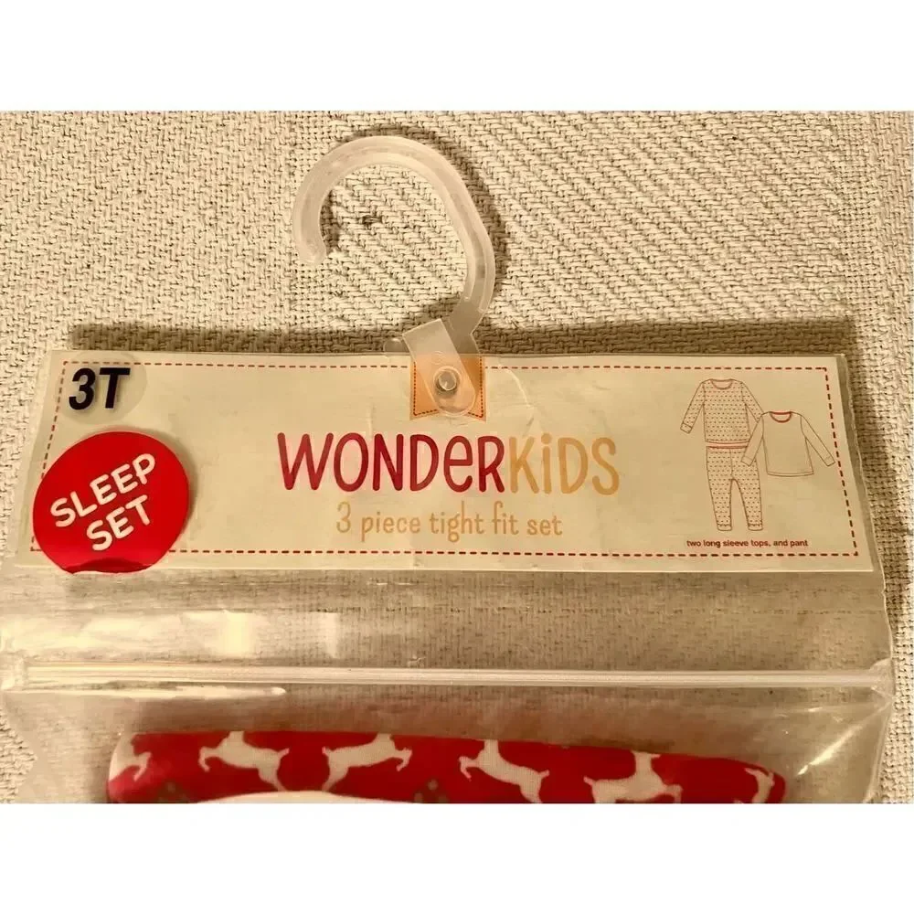 NWT WonderKids 3 Piece Tight Fit PJ Set Warm & Cozy Reindeer/Red Fair Isle 3T